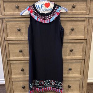 Navy Blue Kate Spade Dress with Colorful Embellishments